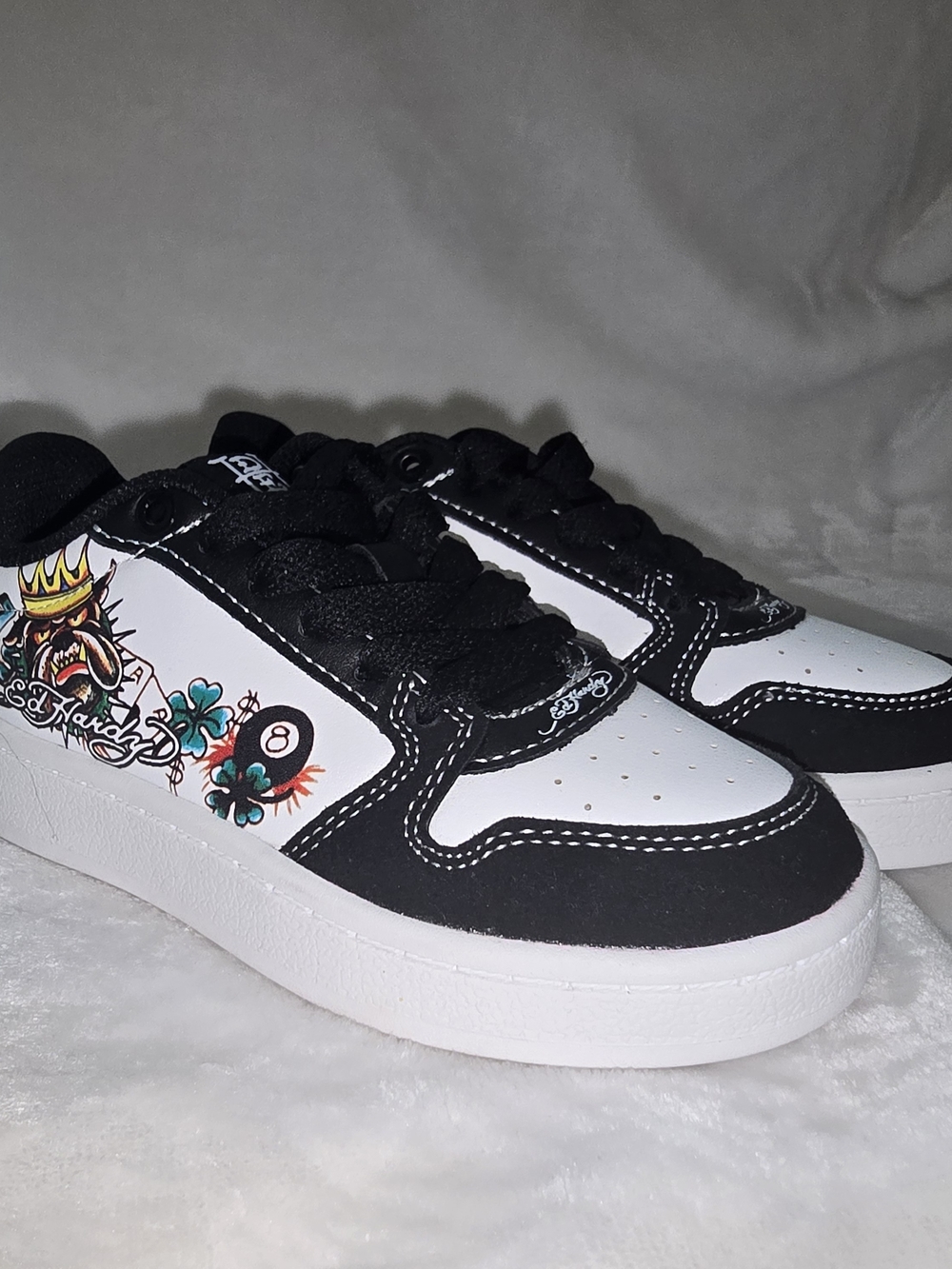 Ed Hardy Black and White Graphic Kids Sneakers